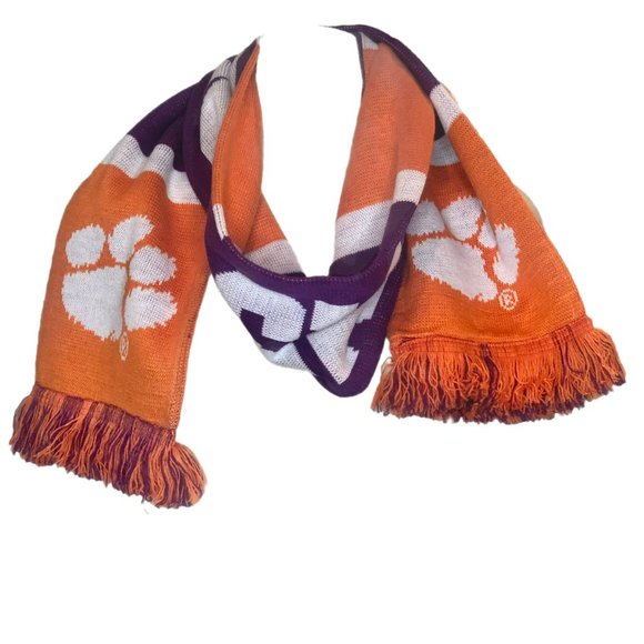 Clemson Tigers Scarf Pawprint Orange Purple White Ruffneck Scarves 70" - Picture 3 of 5